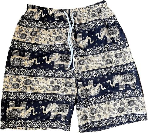 Trendy Thai Elephant Shorts - Elastic Waist - Unisex Animal Print Knee Breeches in Saudi Arabia