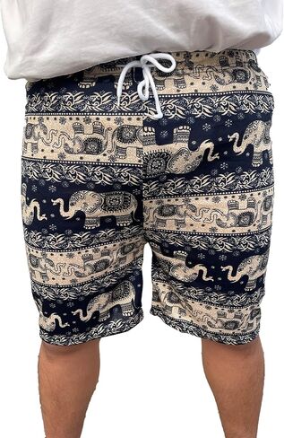 Trendy Thai Elephant Shorts - Elastic Waist - Unisex Animal Print Knee Breeches in Saudi Arabia