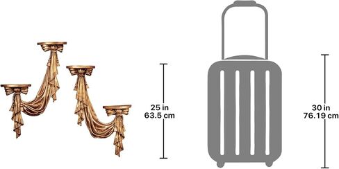 Design Toscano Louis Draped Swags Sculptural Wall Display Shelf Home Accents, Set of Two, 25 inches tall, Cast Stone Resin, Antique Gold Finish in Saudi Arabia
