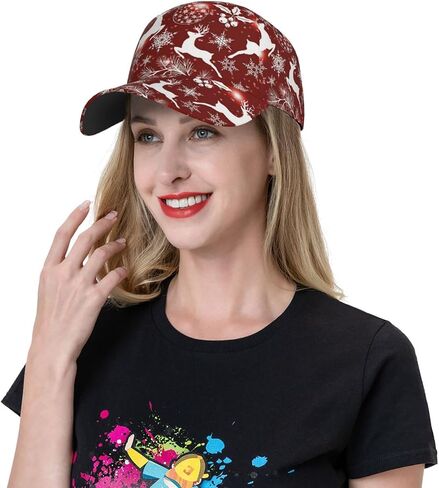Funny Christmas Baseball Cap Adjustable Hat Xmas Snowflake Red Plaid Sun Cap for Men Women in Kuwait