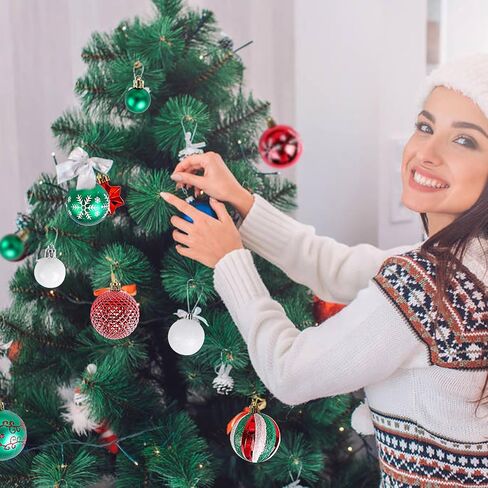 مجموعة حلي عيد الميلاد من LOKIPA، كرات شجرة عيد الميلاد باللون الأحمر والأخضر والأبيض مقاس 44 قيراط مقاومة للكسر، زينة عيد الميلاد للعطلات وحفلات الزفاف وتزيين شجرة عيد الميلاد (2.36 بوصة) in Saudi Arabia
