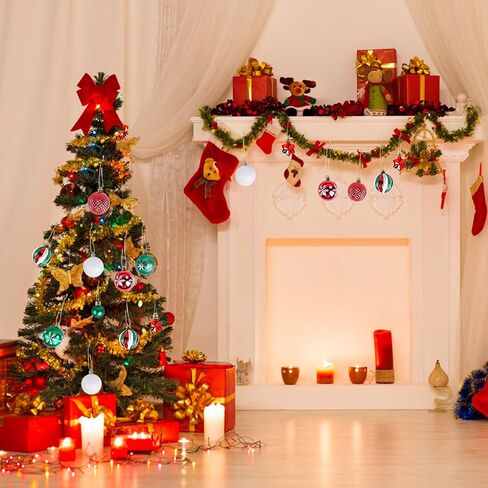 مجموعة حلي عيد الميلاد من LOKIPA، كرات شجرة عيد الميلاد باللون الأحمر والأخضر والأبيض مقاس 44 قيراط مقاومة للكسر، زينة عيد الميلاد للعطلات وحفلات الزفاف وتزيين شجرة عيد الميلاد (2.36 بوصة) in Saudi Arabia