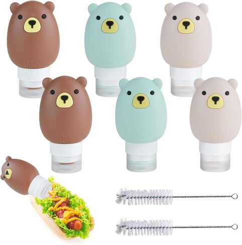 6 قطع من زجاجات تتبيلة السلطة مع فرشاة تنظيف، زجاجات صلصة محمولة وزجاجة بهارات، حاوية تتبيلة سلطة للذهاب لتناول طعام الغداء، تخزين طعام صغير مقاوم للتسرب أثناء السفر، سيليكون خالٍ من البيسفينول أ، 2.5 أونصة in Kuwait