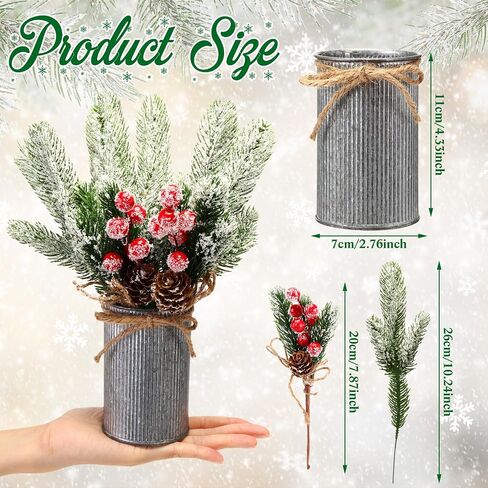 3 Sets Christmas Centerpiece Table Decorations Xmas Floral Arrangement Farmhouse Galvanized Pot with Pine Cone Red Holly Berry Pick Christmas Decor for Table Indoor Kitchen Shelf Mantle(3 Colors) in Saudi Arabia