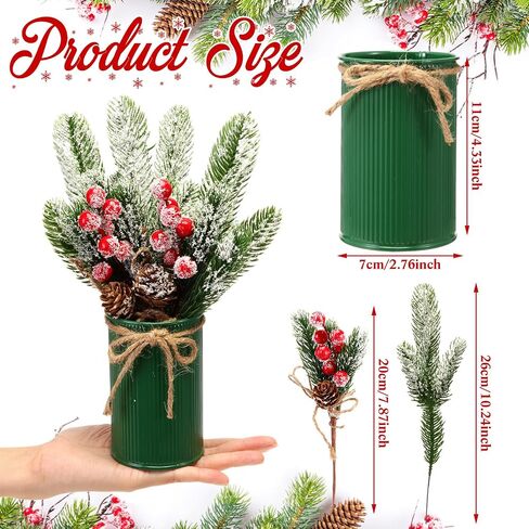3 Sets Christmas Centerpiece Table Decorations Xmas Floral Arrangement Farmhouse Galvanized Pot with Pine Cone Red Holly Berry Pick Christmas Decor for Table Indoor Kitchen Shelf Mantle(3 Colors) in Saudi Arabia