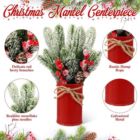3 Sets Christmas Centerpiece Table Decorations Xmas Floral Arrangement Farmhouse Galvanized Pot with Pine Cone Red Holly Berry Pick Christmas Decor for Table Indoor Kitchen Shelf Mantle(3 Colors) in Saudi Arabia