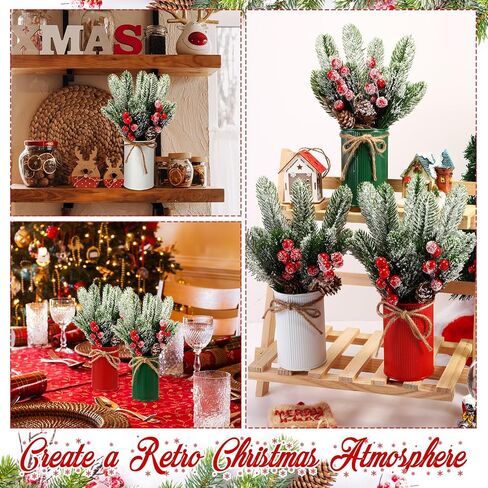 3 Sets Christmas Centerpiece Table Decorations Xmas Floral Arrangement Farmhouse Galvanized Pot with Pine Cone Red Holly Berry Pick Christmas Decor for Table Indoor Kitchen Shelf Mantle(3 Colors) in Saudi Arabia