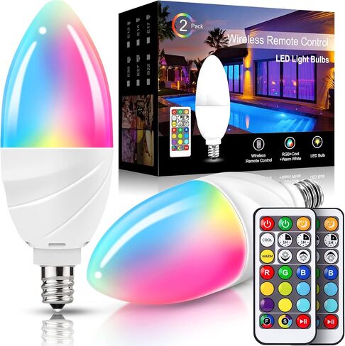 JandCase E12 Color Changing Light Bulb, E12 Candelabra Light Bulb 5W, 40W Incandescent Equivalent, RGB+Warm+Cool White, Remote Control, Dimmable LED Bulb, 350LM, for Home, Party, Christmas, 2 Pack in Saudi Arabia