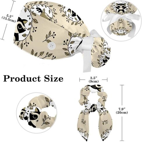 Cute Black Cat Scrub Cap, Adjustable Working Cap with Button, Bouffant Caps with Bow Hair Scrunchy in Kuwait
