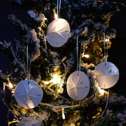 Jetec Sand Dollar Christmas Tree Ornaments Artificial Sand Dollar Large Sand Dollar with Lake Blue Hanging Ribbon for Christmas Wedding Birthday Beach Theme Party Decoration (12 Pieces) in Saudi Arabia
