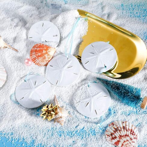 Jetec Sand Dollar Christmas Tree Ornaments Artificial Sand Dollar Large Sand Dollar with Lake Blue Hanging Ribbon for Christmas Wedding Birthday Beach Theme Party Decoration (12 Pieces) in Saudi Arabia