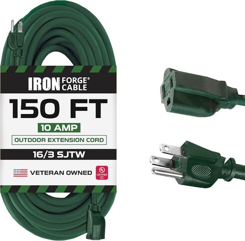 Iron Forge Cable 20 Foot Outdoor Extension Cord, 16/3 Green 20 Foot Extension Cord Indoor/Outdoor Use, 3 Prong, Weatherproof Jacket Extension Cord, Great for Gardens, Landscaping, Lawn Mower and More in Kuwait