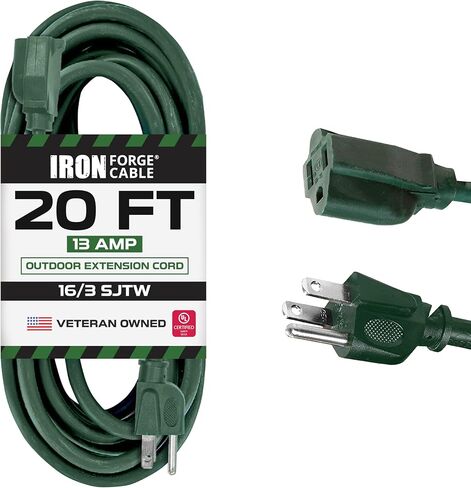 Iron Forge Cable 20 Foot Outdoor Extension Cord, 16/3 Green 20 Foot Extension Cord Indoor/Outdoor Use, 3 Prong, Weatherproof Jacket Extension Cord, Great for Gardens, Landscaping, Lawn Mower and More in Kuwait
