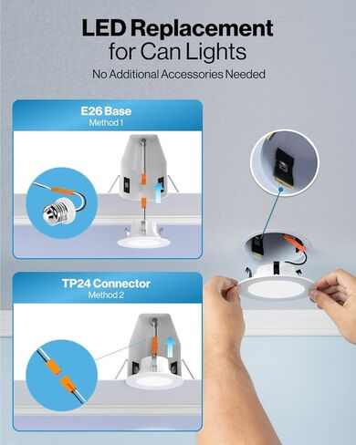 Sunco 4 عبوات 5CCT LED إضاءة غائرة 6 بوصات، 1200 LM سطوع عالٍ، مصابيح مسطحة رفيعة للغاية، 2700K/3000K/4000K/5000K/6000K قابلة للتحديد، قابلة للتعتيم، 15 وات، تركيب تحديثي - مدرج في قائمة UL in Kuwait