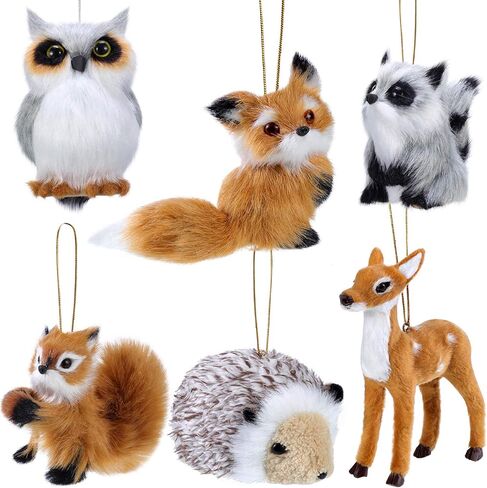WILLBOND 6 Pieces Woodland Animal Christmas Ornament Faux Fur Plush Animal Hanging Ornaments Furry Animal Ornament Hanging Ornament for Christmas Tree Keychain Backpack Hanging Home Decoration in Saudi Arabia