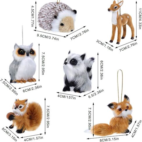 WILLBOND 6 Pieces Woodland Animal Christmas Ornament Faux Fur Plush Animal Hanging Ornaments Furry Animal Ornament Hanging Ornament for Christmas Tree Keychain Backpack Hanging Home Decoration in Saudi Arabia