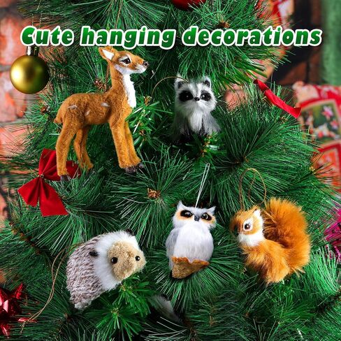 WILLBOND 6 Pieces Woodland Animal Christmas Ornament Faux Fur Plush Animal Hanging Ornaments Furry Animal Ornament Hanging Ornament for Christmas Tree Keychain Backpack Hanging Home Decoration in Saudi Arabia
