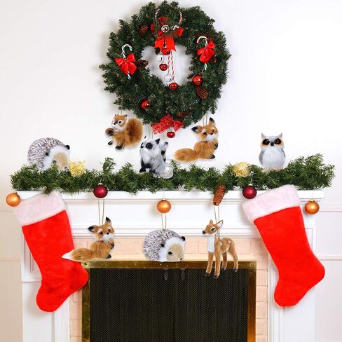 WILLBOND 6 Pieces Woodland Animal Christmas Ornament Faux Fur Plush Animal Hanging Ornaments Furry Animal Ornament Hanging Ornament for Christmas Tree Keychain Backpack Hanging Home Decoration in Saudi Arabia