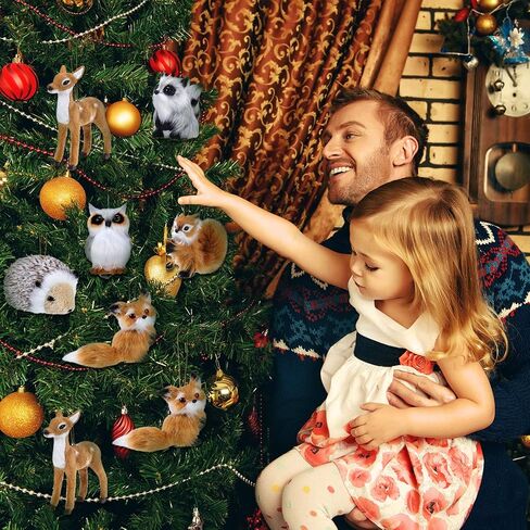 WILLBOND 6 Pieces Woodland Animal Christmas Ornament Faux Fur Plush Animal Hanging Ornaments Furry Animal Ornament Hanging Ornament for Christmas Tree Keychain Backpack Hanging Home Decoration in Saudi Arabia