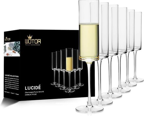 Crystal Champagne Flutes, Hand Blown Champagne Glasses Set of 4 for Women, Men, Unique Gift for Birthday,Wedding, Anniversary - 6.7oz, Clear in Saudi Arabia