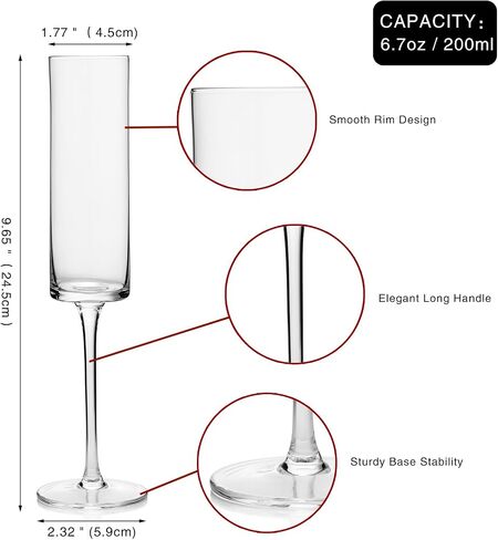 Crystal Champagne Flutes, Hand Blown Champagne Glasses Set of 4 for Women, Men, Unique Gift for Birthday,Wedding, Anniversary - 6.7oz, Clear in Saudi Arabia