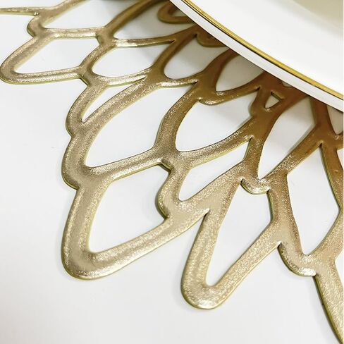 Herda Gold Table Placemats Set of 12, Gold Vinyl Table Mats 12 Pcs, Gold Plates Chargers Round Dining Place Mats for Christmas, Thanksgiving, Wedding Table Decoration, Gold Leaf Holiday Plate Chargers in Kuwait