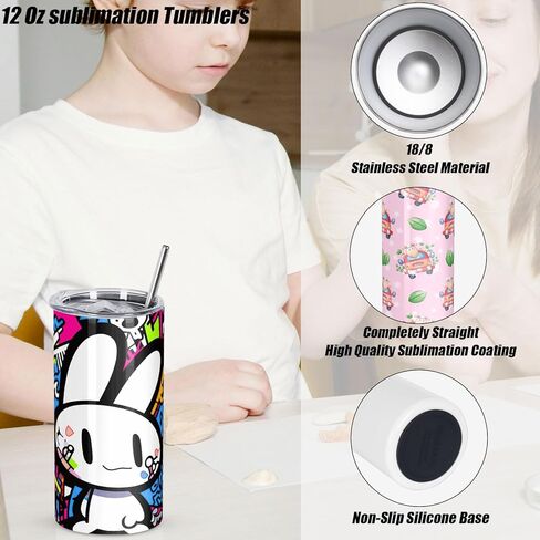 12 Oz Sublimation Tumblers Blanks Bulk, Sublimation Cups for Kid with Straw and Brush, Stainless Steel Double Wall Insulated Sublimation Mugs, Individually Boxed (8 Pack) in Saudi Arabia