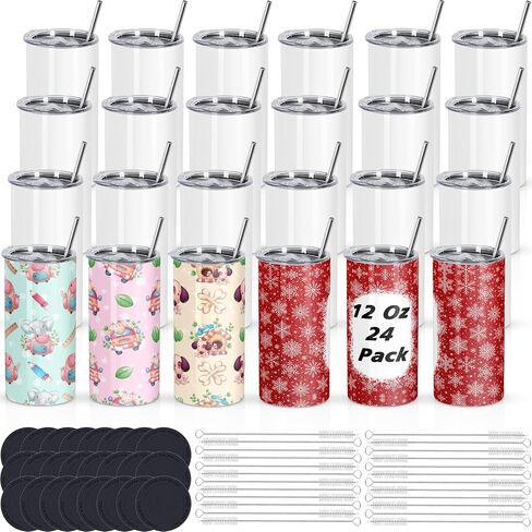 12 Oz Sublimation Tumblers Blanks Bulk, Sublimation Cups for Kid with Straw and Brush, Stainless Steel Double Wall Insulated Sublimation Mugs, Individually Boxed (8 Pack) in Saudi Arabia