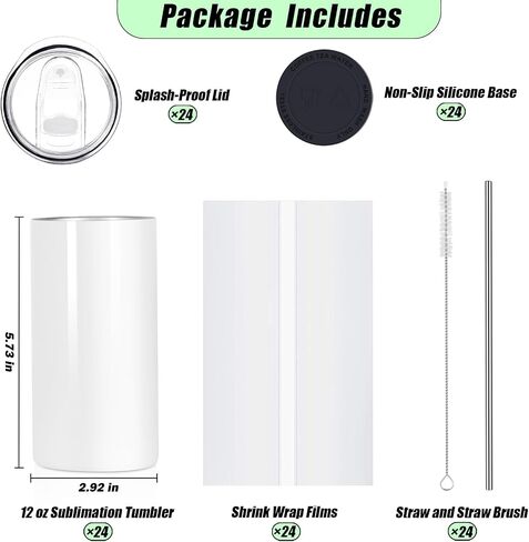 12 Oz Sublimation Tumblers Blanks Bulk, Sublimation Cups for Kid with Straw and Brush, Stainless Steel Double Wall Insulated Sublimation Mugs, Individually Boxed (8 Pack) in Saudi Arabia