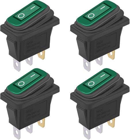 Weideer 4 قطعة مفتاح الروك مقاوم للماء تشغيل/إيقاف 12 فولت الأخضر LED 3Pin 2 موقف SPST التيار المتناوب 6A 250 فولت 10A 125 فولت قارب التبديل KCD3-101NW-G in Kuwait