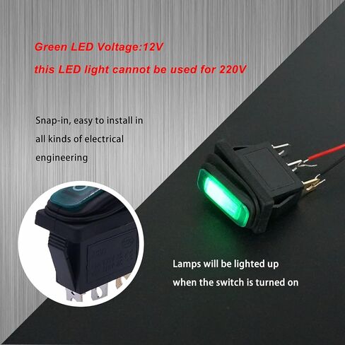 Weideer 4 قطعة مفتاح الروك مقاوم للماء تشغيل/إيقاف 12 فولت الأخضر LED 3Pin 2 موقف SPST التيار المتناوب 6A 250 فولت 10A 125 فولت قارب التبديل KCD3-101NW-G in Kuwait