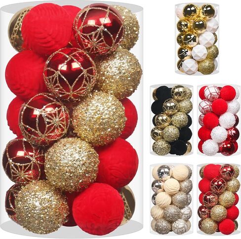2.36In Velvet Christmas Ball Ornaments, 25PCS Black/Gold Flocked Christmas Tree Hanging Decorations, for Home Holiday Wedding Indoor Xmas Party Decor. in Saudi Arabia