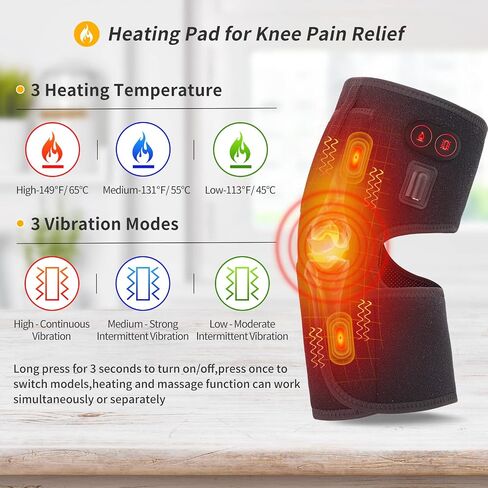 Heated Knee Pad with Massager - Heated Knee Brace Wrap, Knee Heating Pad for Arthritis, Knee Pain, Osteoarthritis, Meniscus Tear, Heating Pad for Knee for Men or Women(Singel) in Kuwait
