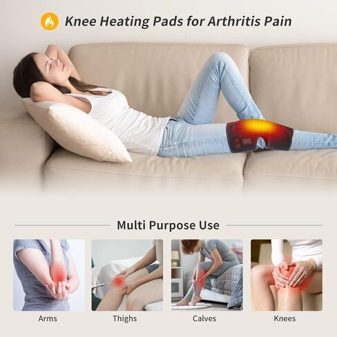 Heated Knee Pad with Massager - Heated Knee Brace Wrap, Knee Heating Pad for Arthritis, Knee Pain, Osteoarthritis, Meniscus Tear, Heating Pad for Knee for Men or Women(Singel) in Kuwait