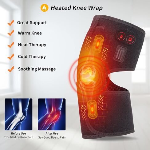 Heated Knee Pad with Massager - Heated Knee Brace Wrap, Knee Heating Pad for Arthritis, Knee Pain, Osteoarthritis, Meniscus Tear, Heating Pad for Knee for Men or Women(Singel) in Kuwait