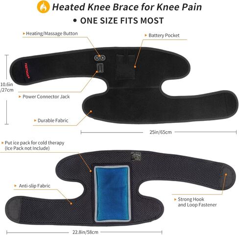 Heated Knee Pad with Massager - Heated Knee Brace Wrap, Knee Heating Pad for Arthritis, Knee Pain, Osteoarthritis, Meniscus Tear, Heating Pad for Knee for Men or Women(Singel) in Kuwait