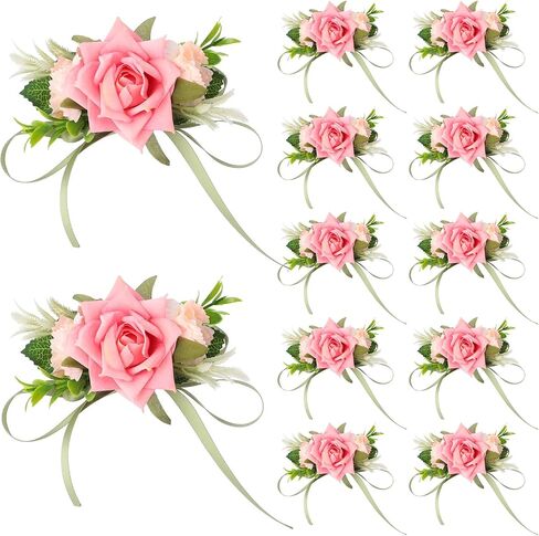Jexine 12 Pcs Pink Wrist Corsages for Prom Bridal Hand Flower Corsage Pink Rose Corsage Bracelet Prom Flower Wrist Corsage for Bride Bridesmaid Women Wedding Party Homecoming Graduation in Saudi Arabia