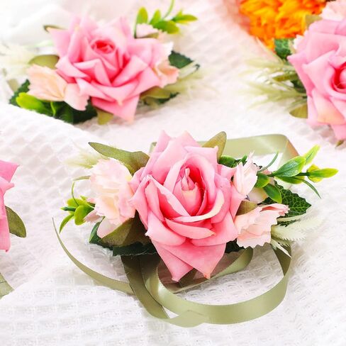 Jexine 12 Pcs Pink Wrist Corsages for Prom Bridal Hand Flower Corsage Pink Rose Corsage Bracelet Prom Flower Wrist Corsage for Bride Bridesmaid Women Wedding Party Homecoming Graduation in Saudi Arabia