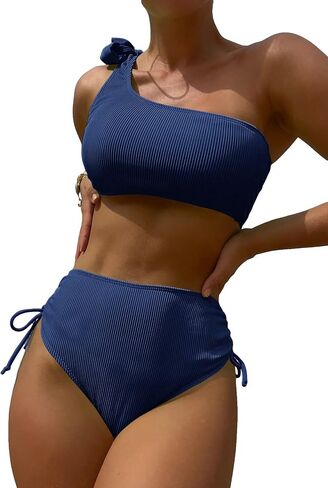 SOLY HUX Women's Two Piece Swimsuit One Shoulder Drawstring Side High Waisted Bikini Sets Bathing Suits in Saudi Arabia