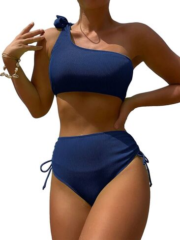 SOLY HUX Women's Two Piece Swimsuit One Shoulder Drawstring Side High Waisted Bikini Sets Bathing Suits in Saudi Arabia