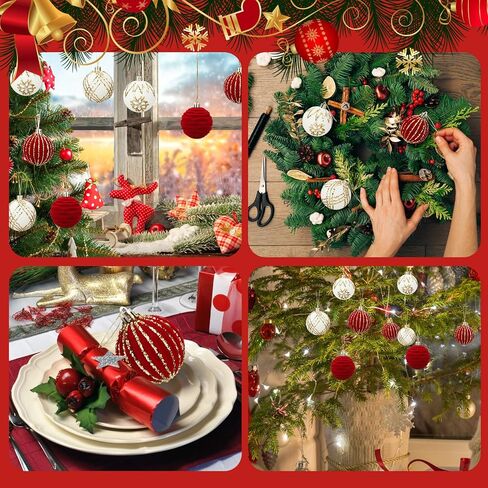 16 Pieces 2.4 Inch Christmas Velvet Balls Set Glitter Christmas Tree Ornaments Shatterproof Ornaments Bulk Xmas Ornament for Holiday Party Favors Decoration(Red, White) in Kuwait