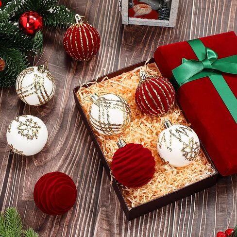 16 Pieces 2.4 Inch Christmas Velvet Balls Set Glitter Christmas Tree Ornaments Shatterproof Ornaments Bulk Xmas Ornament for Holiday Party Favors Decoration(Red, White) in Kuwait