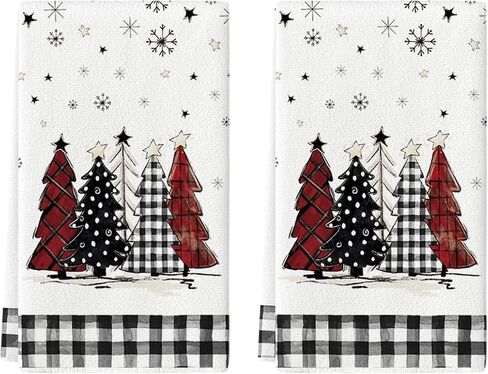 Artoid Mode Black White Buffalo Plaid Xmas Trees Christmas Kitchen Towels Dish Towels, 18x26 Inch Daily Seasonal Winter Decoration Hand Towels Set of 2 in Saudi Arabia