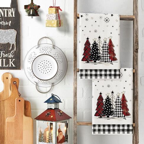 Artoid Mode Black White Buffalo Plaid Xmas Trees Christmas Kitchen Towels Dish Towels, 18x26 Inch Daily Seasonal Winter Decoration Hand Towels Set of 2 in Saudi Arabia