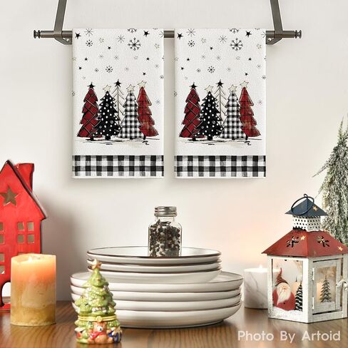 Artoid Mode Black White Buffalo Plaid Xmas Trees Christmas Kitchen Towels Dish Towels, 18x26 Inch Daily Seasonal Winter Decoration Hand Towels Set of 2 in Saudi Arabia