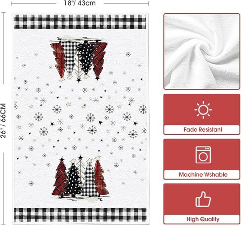Artoid Mode Black White Buffalo Plaid Xmas Trees Christmas Kitchen Towels Dish Towels, 18x26 Inch Daily Seasonal Winter Decoration Hand Towels Set of 2 in Saudi Arabia