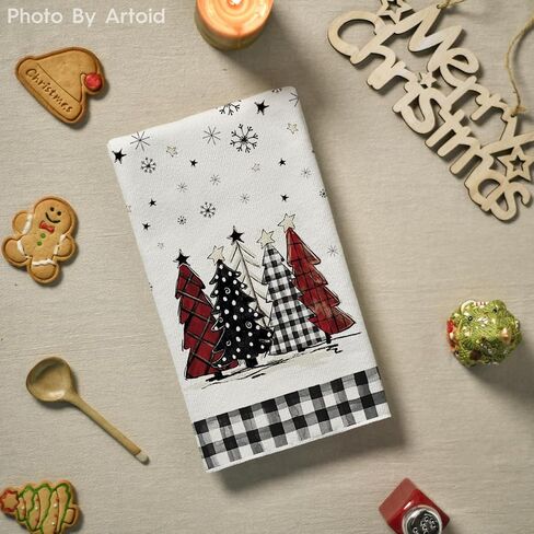 Artoid Mode Black White Buffalo Plaid Xmas Trees Christmas Kitchen Towels Dish Towels, 18x26 Inch Daily Seasonal Winter Decoration Hand Towels Set of 2 in Saudi Arabia