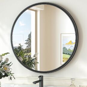 TokeShimi 18 in Round Framed Black Mirror for Bathroom, Shatterproof Circle Bathroom Vanity Mirror, 18x18 Round Wall Mirror Farmhouse Metal for Living Room, Entryway, Bedroom, Restroom, Vanity