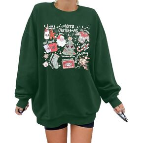 MOUSYA Women Merry Christmas Sweatshirts Doodle Christmas Graphic Pullover Casual Long Sleeve Lightweight Tops