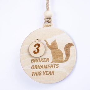 Wooden Christmas Ornaments, Cat Ornament, Bad Kitty Broken Ornaments Ornament,Gift for Cat Owner, Cat Christmas Ornament, Ornament Christmas Decorations for Tree 3.93in (TO139)